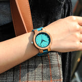 BOBO BIRD Lovers' Watches Women Wooden Men Watch Turquoise Blue Timepieces in Gift Box