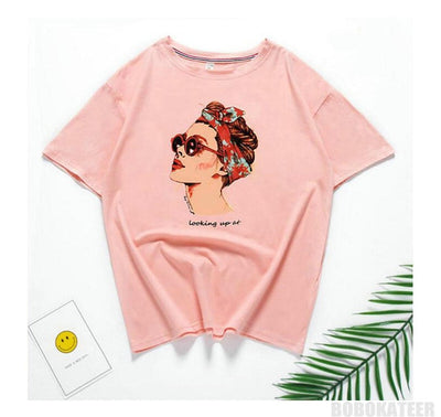 Vogue T shirt Women T-shirt Plus Size Summer White T-Shirt Women Tops Vintage Pink Tee Shirt