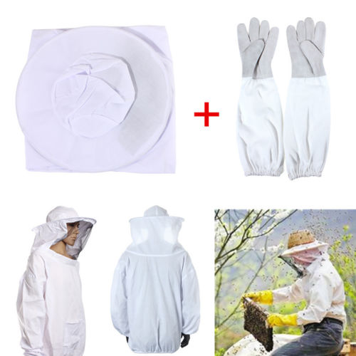Bee Keeping Beekeeping Jacket Suit with Veil+Goatskin Gloves Beehive Tools Sets